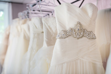  Collection of wedding dresses in the shop