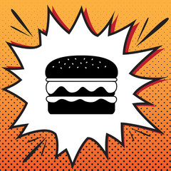 Burger simple sign. Vector. Comics style icon on pop-art backgro