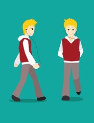 People with Gadget Set, Boy walking with headphone Cartoon Vector Illustration