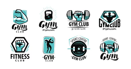 Gordijnen Fitness, gym logo or label. Sport, bodybuilding concept. Vector illustration © ~ Bitter ~