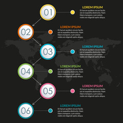 6 steps infographic design. Template for diagram, graph and chart. Timeline design with 6 levels, options, circles. Business presentation concept. Vector illustration.