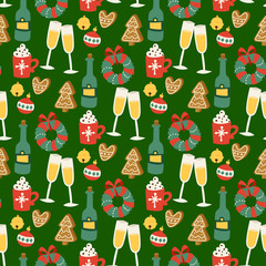 Stoffe zum Nähen Christmas vector seamless pattern background for greeting card winter new year celebration design.