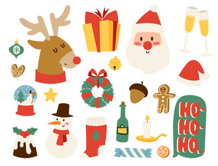 Christmas icons vector symbols for greeting card winter new year celebration design.