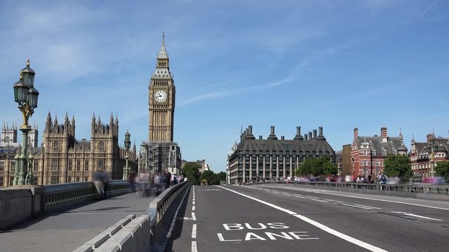 Fast motion timelapse of traffic on London Westminster Bridge near the Big Ben