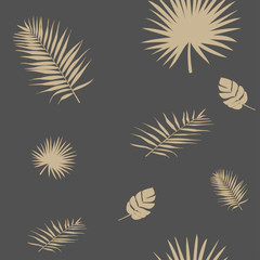 Vector illustration of a silhouette of a golden palm leafs