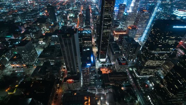 Aerial Time Lapse Traffic in Los Angeles Downtown City Grids