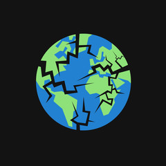 Destruction of planet earth - globe with cracks as global collapse, breakdown, catastrophe, disaster and crash. Vector illustration