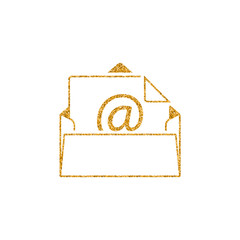Email icon in gold glitter texture. Sparkle luxury style vector illustration.