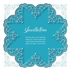 Vintage background with lace border for greeting card or wedding invitation. Vector Illustration