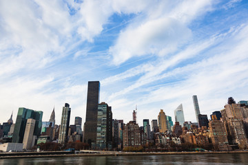 New York, New York / USA - December 2, 2017: The view from Manhattan from Roosevelt Island