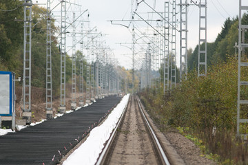 Railroad under construction.Railway track preparation for modernization, construction of a new...