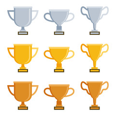 Trophy icon set in flat style. Vector illustration. For web, banner, applications