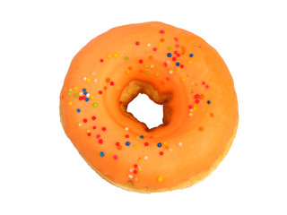 Isolated picture of doughnut with sweet cream topping and colorful sugar bead, popular dessert for kids and teenager that cause overweight problem lead to heart disease because of high dangerous fat