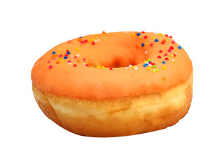 Isolated picture of doughnut with sweet cream topping and colorful sugar bead, popular dessert for kids and teenager that cause overweight problem lead to heart disease because of high dangerous fat