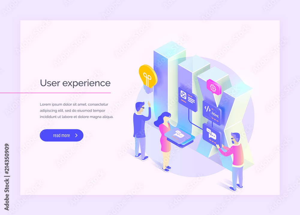 Poster user experience. people interact with parts of the interface. create a user experience. modern vecto