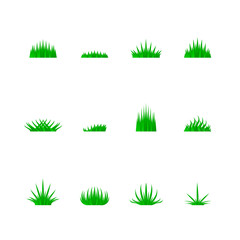 Vector Green Grass of Different Shapes, Nature Icon Set. Grass Bunchs Set. Vector Design Elements Set for You Design