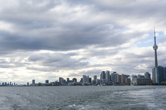 View at Toronto waterfront cityline from the Lake Ontario