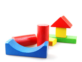 Wooden building blocks isolated on white