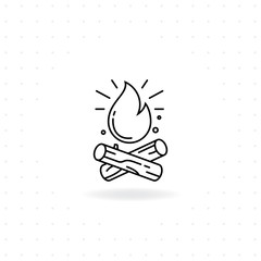 Bonfire icon, Black thin line Bonfire icon with shadow, Vector of Bonfire for camping and outdoor activities