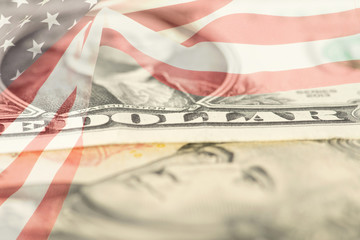 Flagge von USA und Dollar Geldscheine