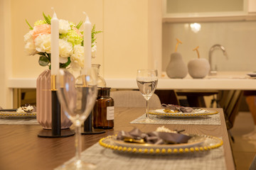 Dinner table decorated