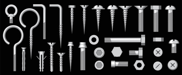 A set of painted bolts and screws