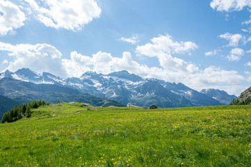 Fototapeta na wymiar Panoramic view of the alpine valley of Gressoney Monte Rosa