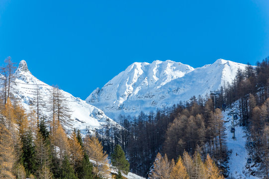 Panoramic view of the alpine valley of Gressoney Monte Rosa