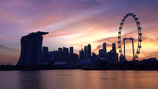 Red sunset skyline over Singapore cityscape