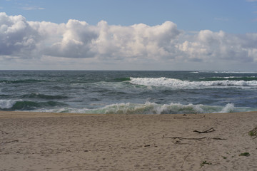 Oceanic daytime landscape, giving strength. The space is filled with water, spray and ocean noise