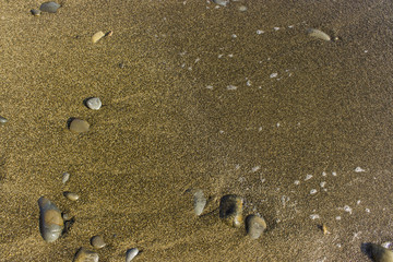 Coastal dry sea pebbles in the sand. Texture