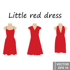 A little red dress. Set. Simple flat style. For your design. Isolated on white background.