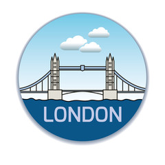 London Tower Bridge as seen from River Thames. Linear vector illustration