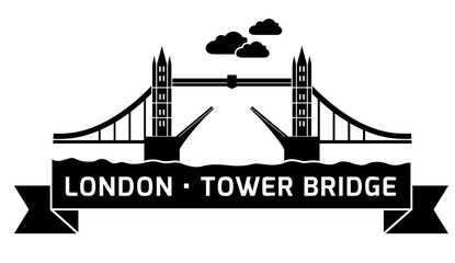 Silhouette London Tower Bridge as seen from River Thames. Linear vector illustration