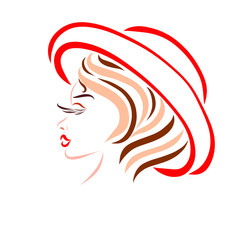 A gorgeous girl with a creative hairdo, in a red summer hat