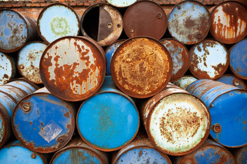 Steel oil rusted barrel tanks