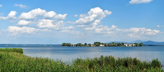 Lake Chiemsee and Fraueninsel in summer