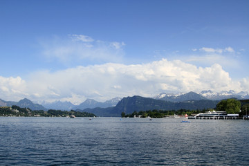Boats sailing on Lake in Lucerne, Switzerland.
