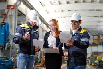 engineering construction teamwork concept : professional engineer work industrial project site...
