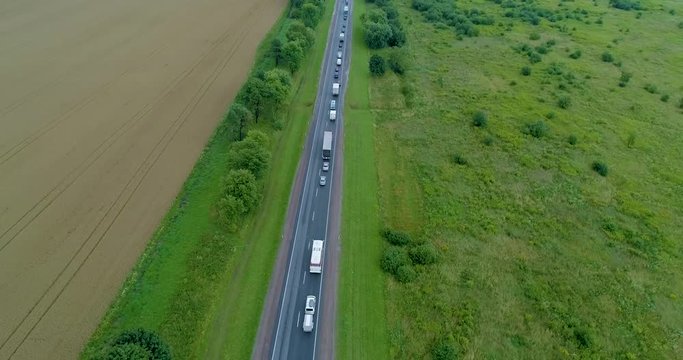 traffic jam in long distance route aerial view