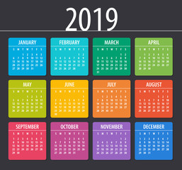 2019 Calendar - illustration. Template. Mock up