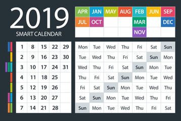 2019 Calendar Smart - vector illustration. Template. Mock up.