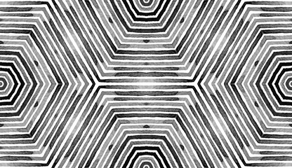 Black and white- Geometric Watercolor. Actual Seamless Pattern. Hand Drawn Stripes. Brush Texture. Perfect Chevron Ornament. 