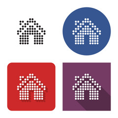 Dotted icon of home in four variants. With short and long shadow