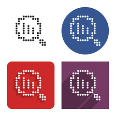 Dotted icon of decrease magnifying glass in four variants. With short and long shadow