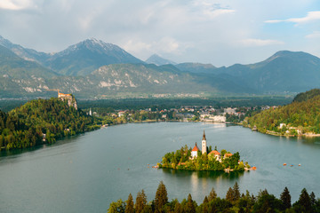 Beautiful view of Lake Bled from Ojstrica Hill View Point, Slovenia