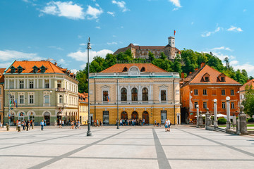 Ljubljana city center, capital of Slovenia - obrazy, fototapety, plakaty