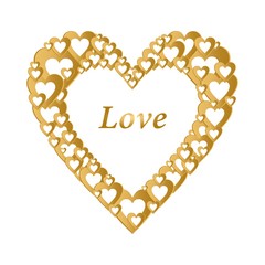Valentines gold background with dark gold heart with gold hearts composition. Greeting for lovers and for Mother's Day 