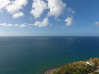 Aerial view of azure coastal water of Saint Kitts and Nevis