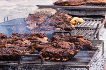 Argentinean barbecue. Grilled meat outdoors traditional for big gatherings and small family events.